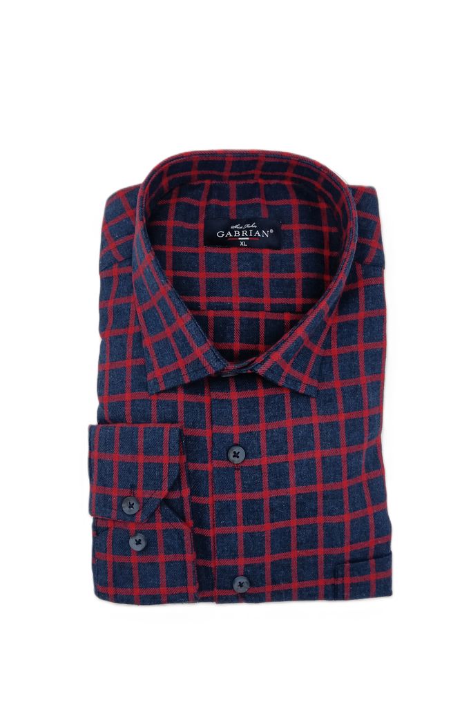 Camasa barbat din bumbac cu model carouri albastru rosu